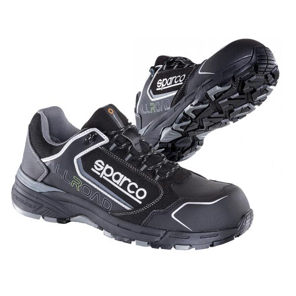 sparco  Allroad STIRIA S3 Sicherheitshalbschuh, Gr. 43, Farbe: schwarz, Weite 12, halbhoch, Microfaser-Kunststoff mit Puron Front- und Heckschutz, öl- und benzinresistent, SRC, hitzebeständig bis max. 120°C