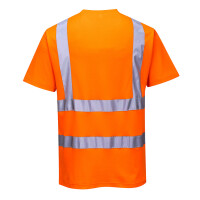 Portwest S170 Baumwoll-Comfort-Warnschutz-Kurzarmshirt, Farbe: neonorange, Rundhalsauschnitt, 40+ UPF klassifiziertes Gewebe, das 98% der UV-Strahlen blockiert, max. 50 Wäschen, Größe XL