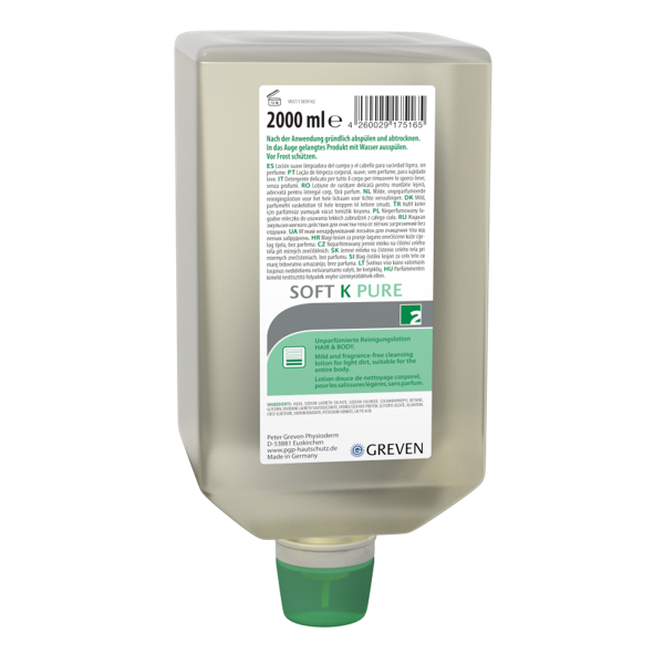 QQ GREVEN® Hautreinigungslotion SOFT K PURE MHD 10.2022 leichte b. mittlere Verschmutzungen 2L - Varioflasche MHD Aktion