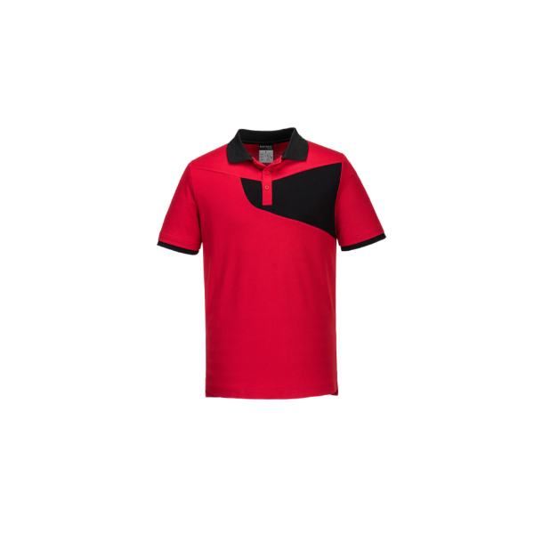 QQ Portwest PW210 PW2 Cotton Comfort Polo Shirt S/S Größe L, Farbe rot/schwarz, 55% Baumwolle, 45% Polyester 144g