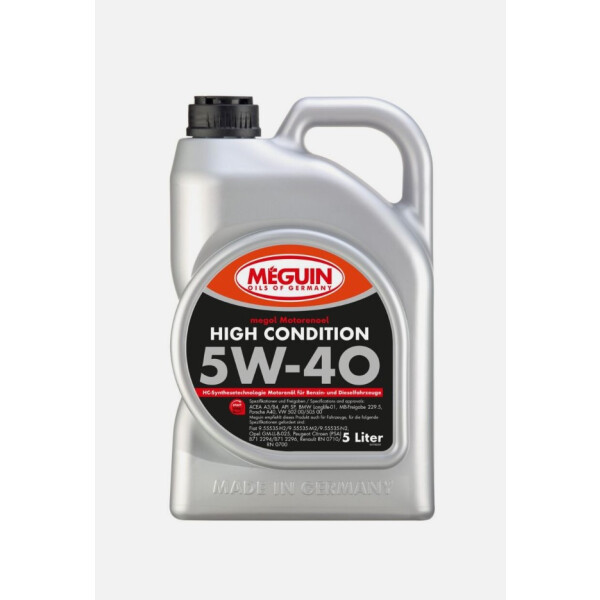 ABV Meguin megol Motorenöl High Condition 5W-40, ganzjähriges Leichtlauf-Motorenöl, 5L Kanister
