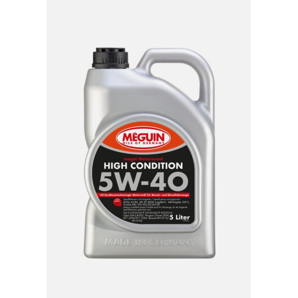 QQ Meguin megol Motorenöl High Condition 5W-40, ganzjähriges Leichtlauf-Motorenöl, 5L Kanister