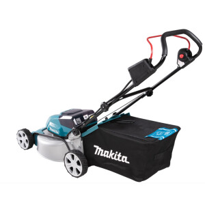 Makita DLM463Z Akku-Rasenmäher 2x18 V, Schnittbreite 46cm, einschaltbarer Leisemodus, 3in1: Mähen, Sammeln, Mulchen, 60l Fangkorb, bis ca. 800qm, Solomaschine