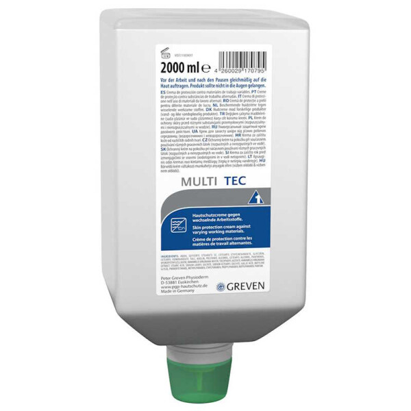 QQ GREVEN® Hautschutz MULTI TEC MHD 03/2023, 2000ml, Varioflasche, universelle Schutzcreme MHD Sonderpreis